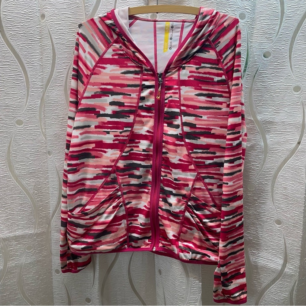 Lole Sun Hoodie Womens XL Pink Abstract Full‎ Zip UPF 50+ Wicking Active